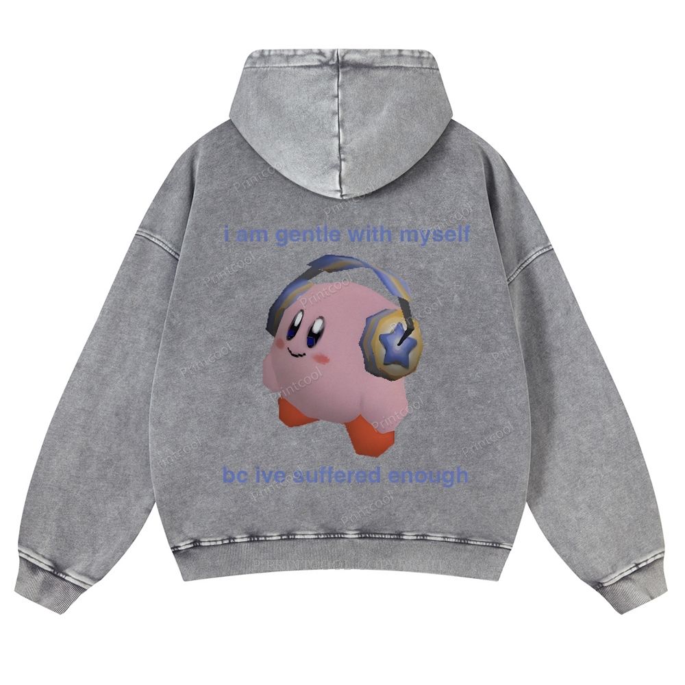 Kirby Being Gentle To Himself Casual Washed Hoodie