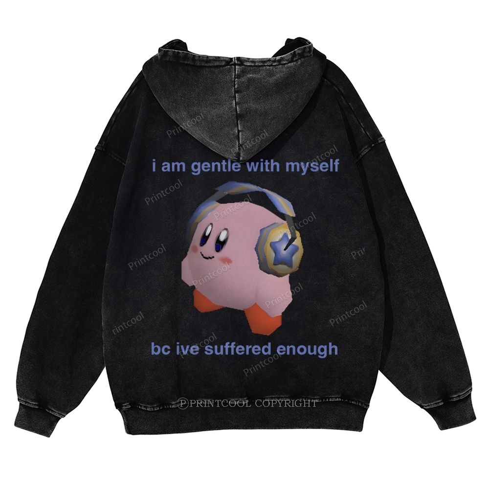 Kirby Being Gentle To Himself Casual Washed Hoodie