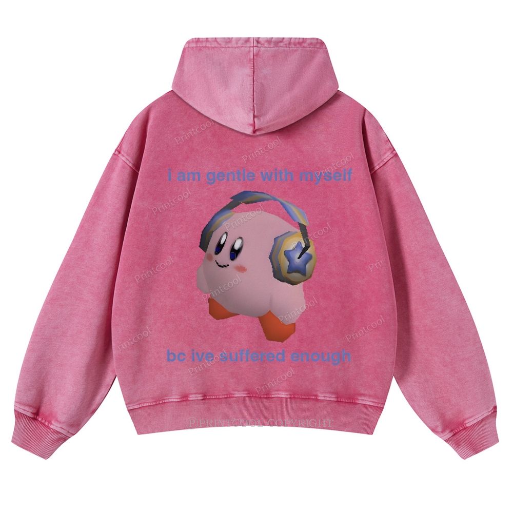 Kirby Being Gentle To Himself Casual Washed Hoodie