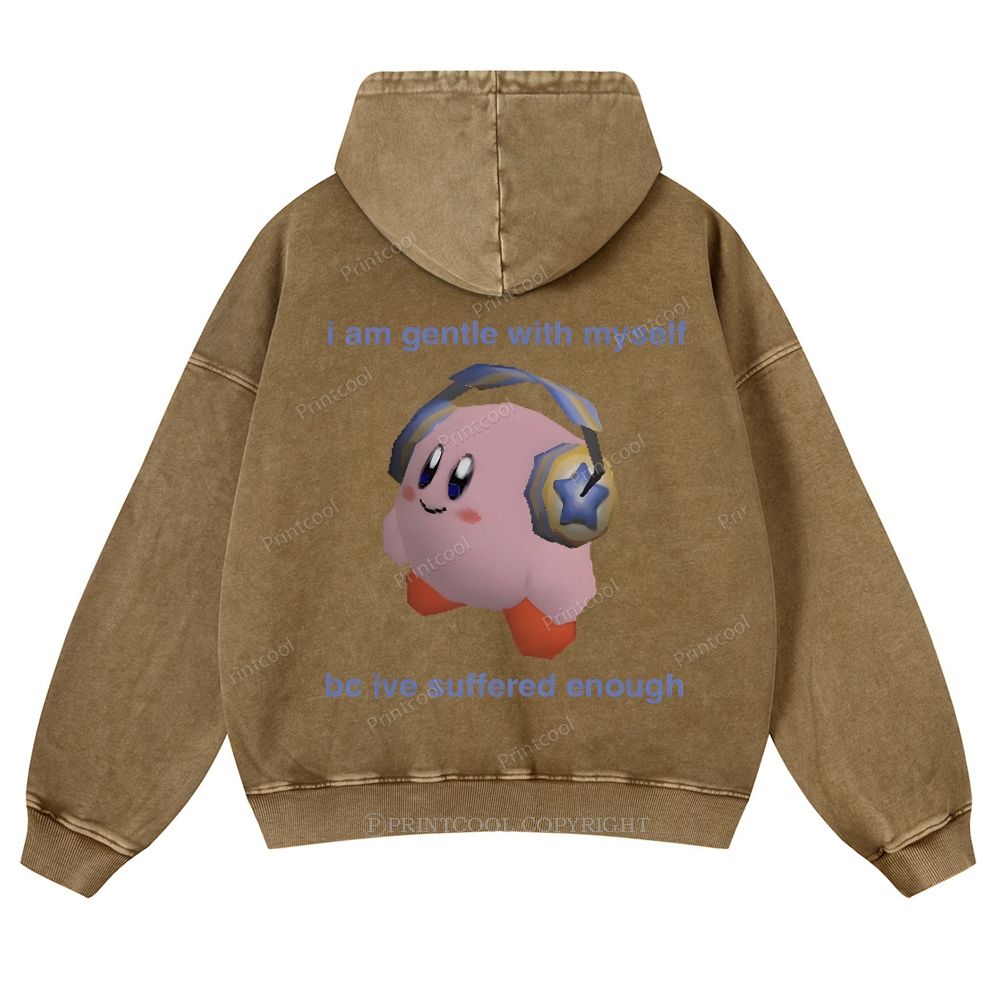 Kirby Being Gentle To Himself Casual Washed Hoodie