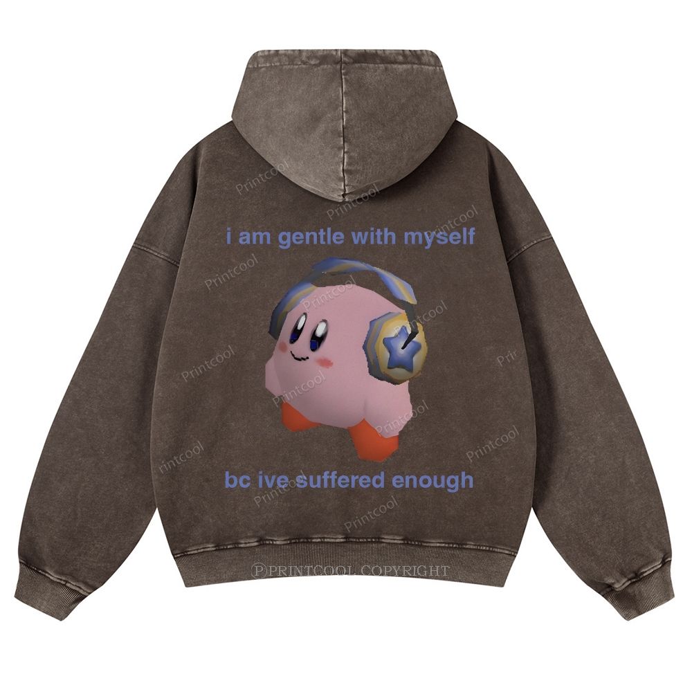 Kirby Being Gentle To Himself Casual Washed Hoodie
