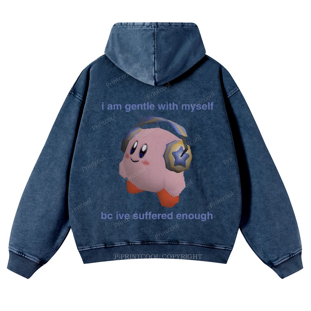Kirby Being Gentle To Himself Casual Washed Hoodie