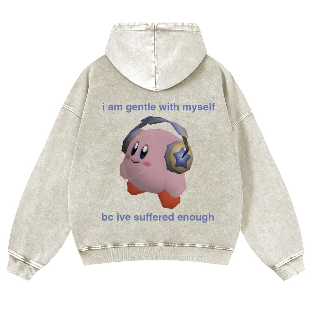 Kirby Being Gentle To Himself Casual Washed Hoodie
