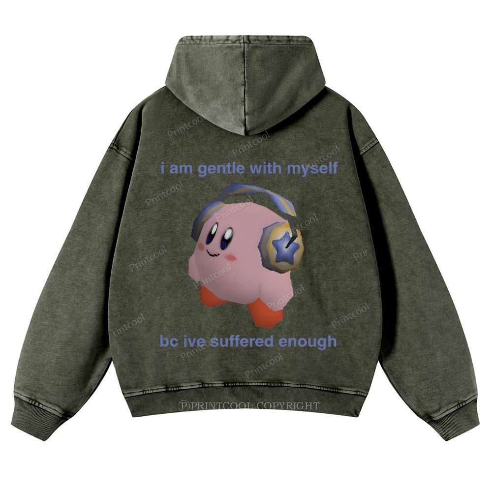 Kirby Being Gentle To Himself Casual Washed Hoodie