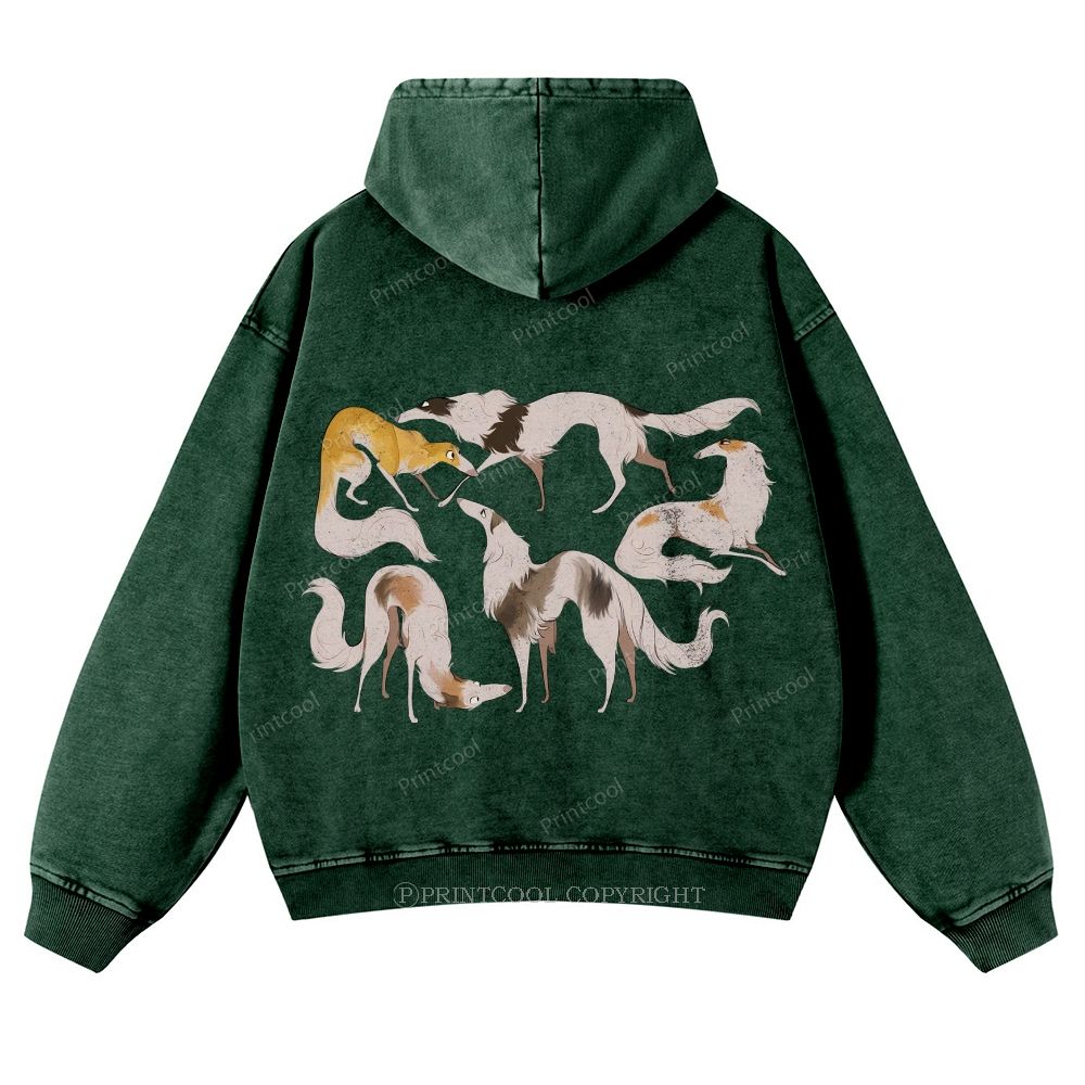 Borzoi Dogs In Various Poses Casual Washed Hoodie