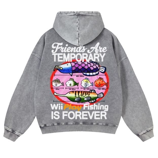 Friends Are Temporary Casual Washed Hoodie