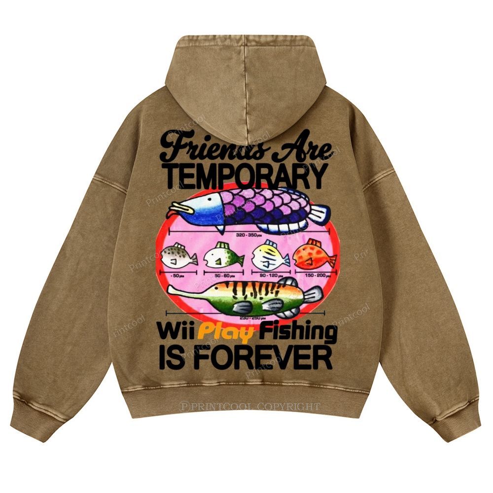 Friends Are Temporary Casual Washed Hoodie