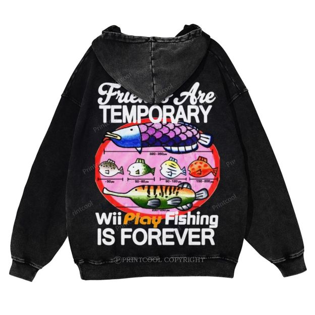 Friends Are Temporary Casual Washed Hoodie