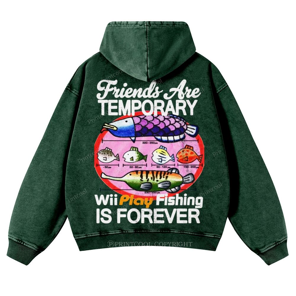 Friends Are Temporary Casual Washed Hoodie
