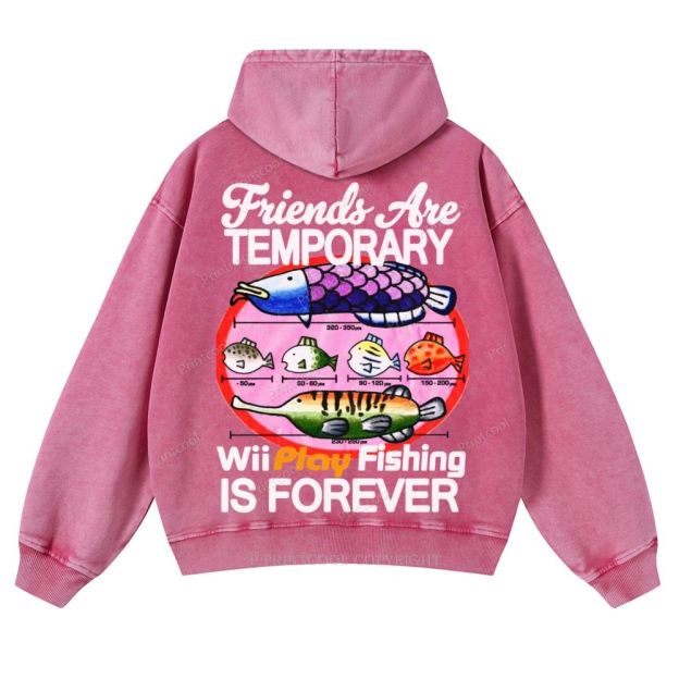 Friends Are Temporary Casual Washed Hoodie