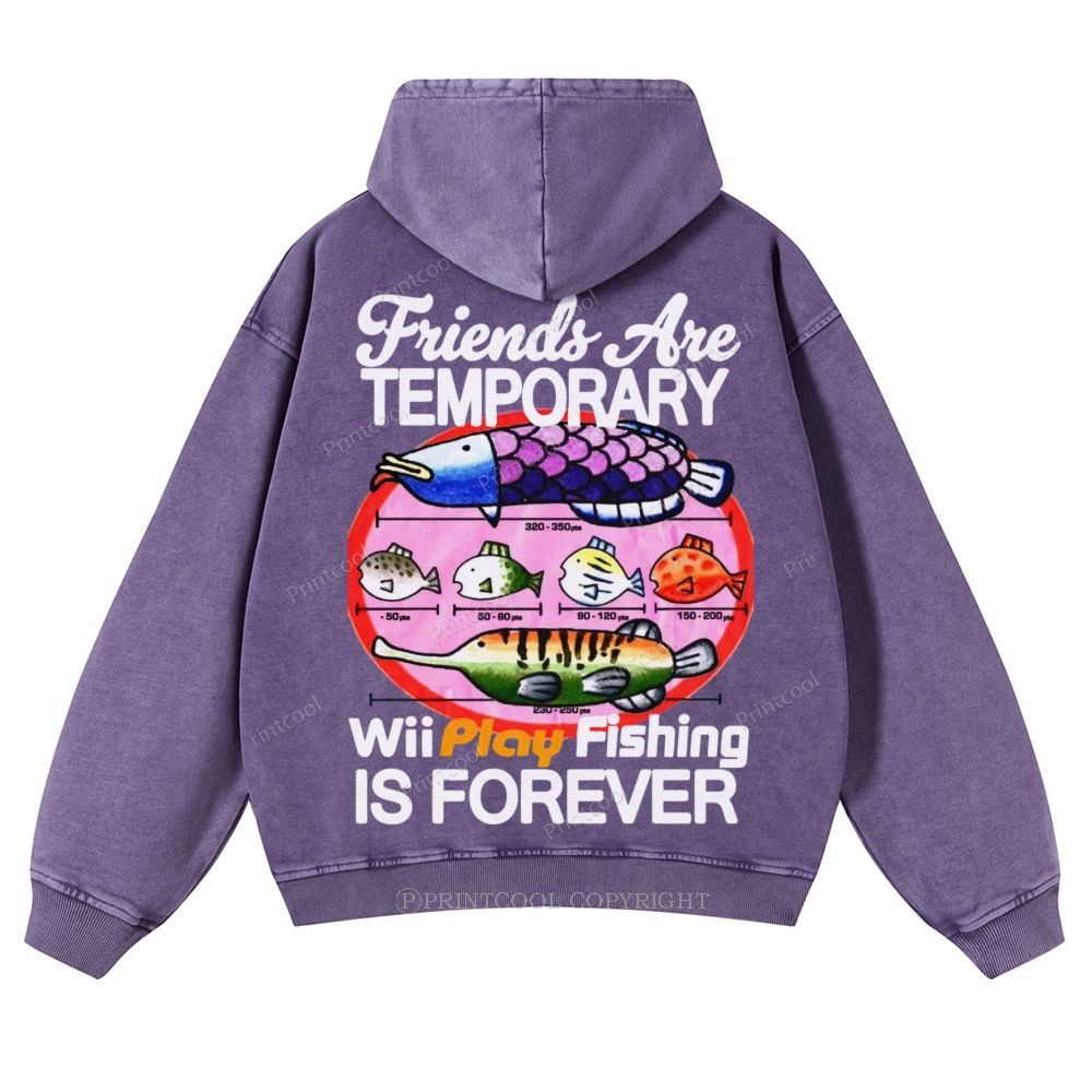 Friends Are Temporary Casual Washed Hoodie