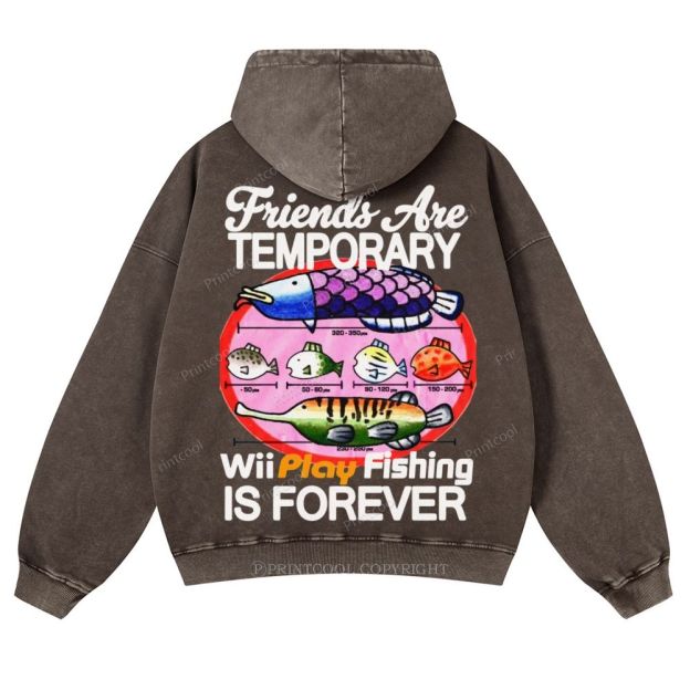 Friends Are Temporary Casual Washed Hoodie