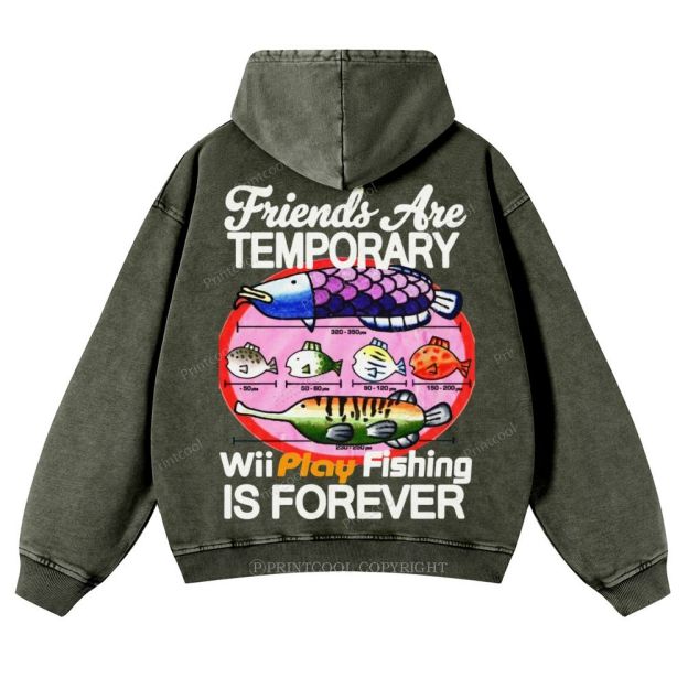 Friends Are Temporary Casual Washed Hoodie