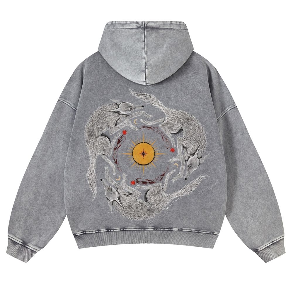 Coyotes’ Celestial Dance Casual Washed Hoodie