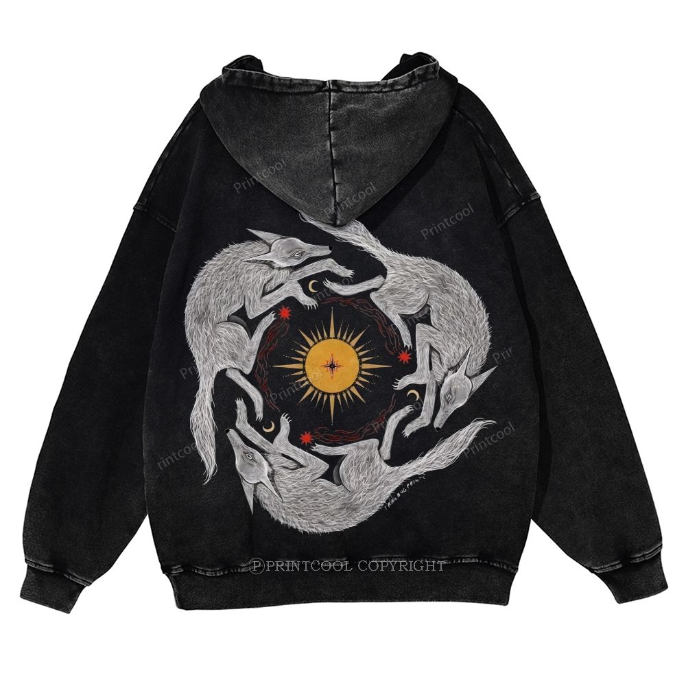 Coyotes’ Celestial Dance Casual Washed Hoodie