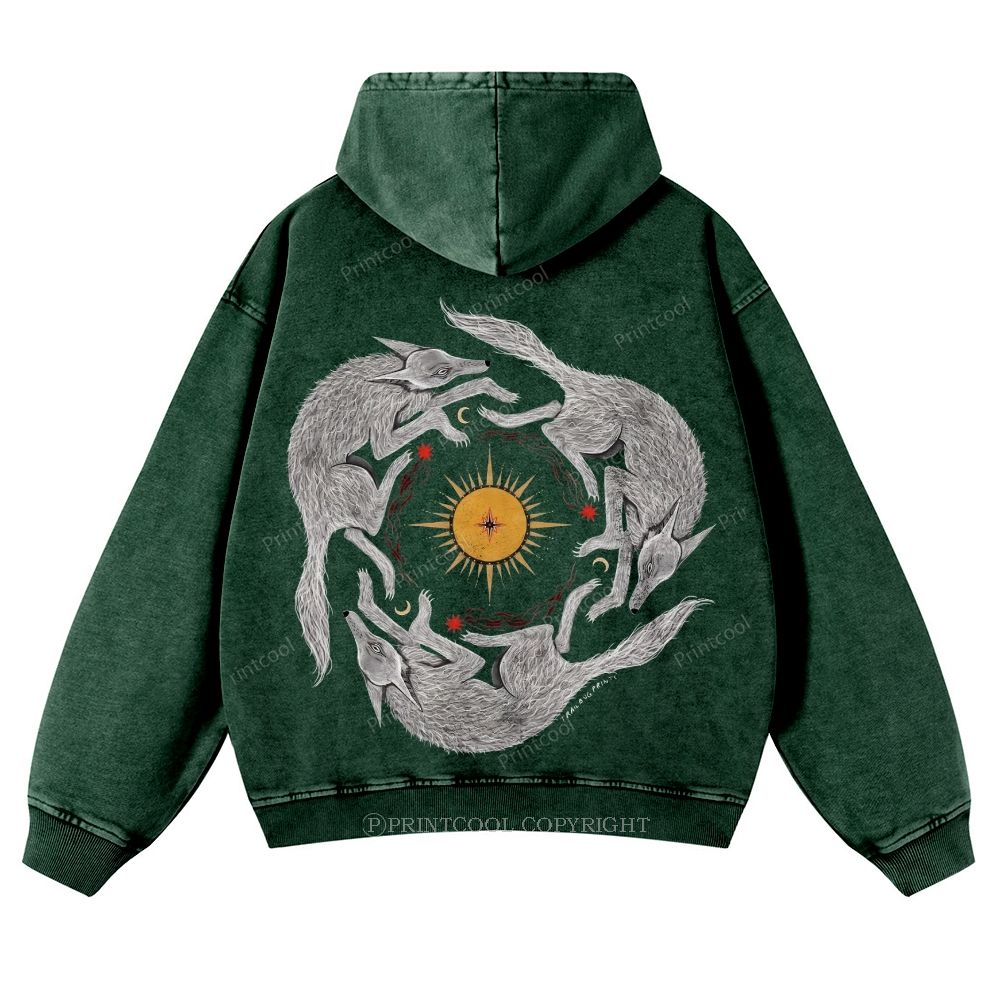 Coyotes’ Celestial Dance Casual Washed Hoodie