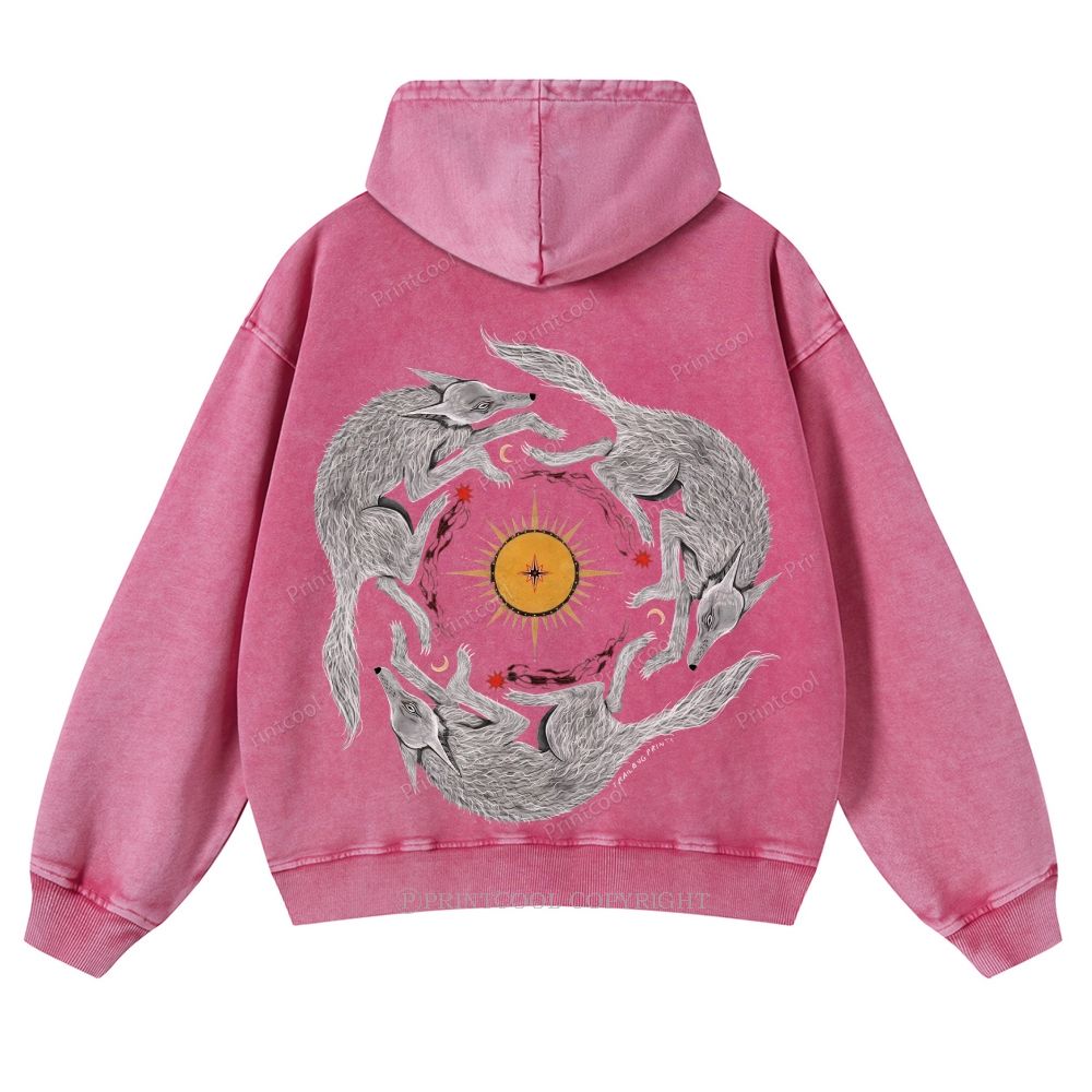 Coyotes’ Celestial Dance Casual Washed Hoodie
