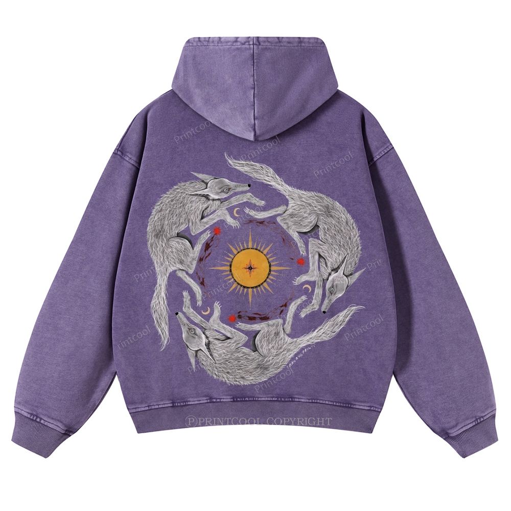 Coyotes’ Celestial Dance Casual Washed Hoodie