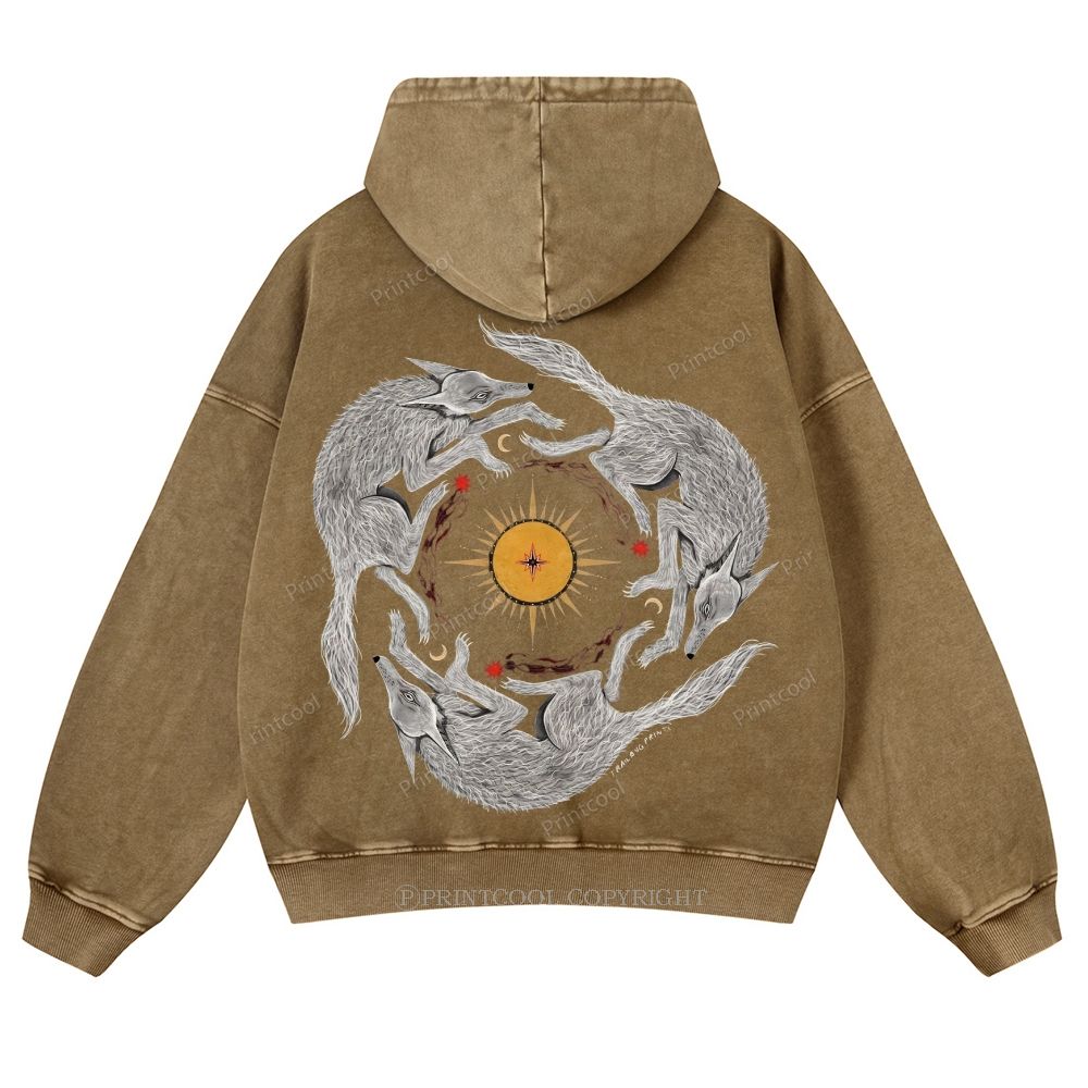 Coyotes’ Celestial Dance Casual Washed Hoodie