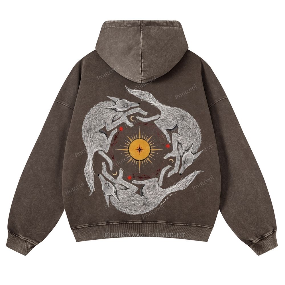Coyotes’ Celestial Dance Casual Washed Hoodie