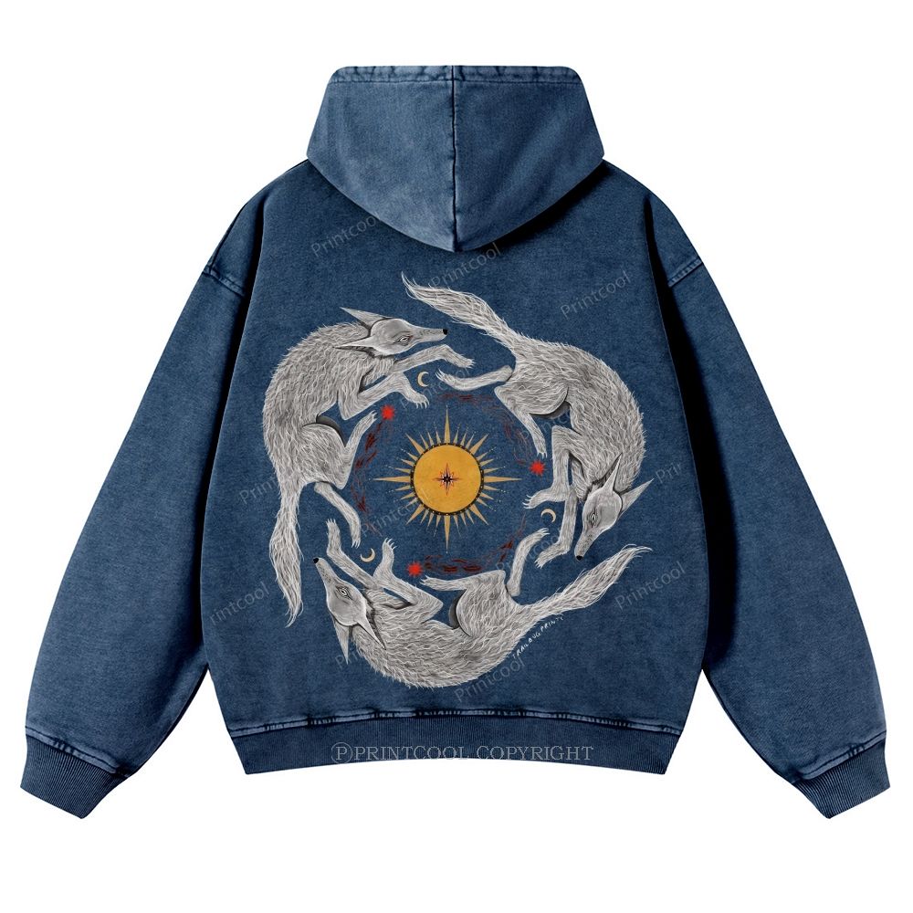Coyotes’ Celestial Dance Casual Washed Hoodie
