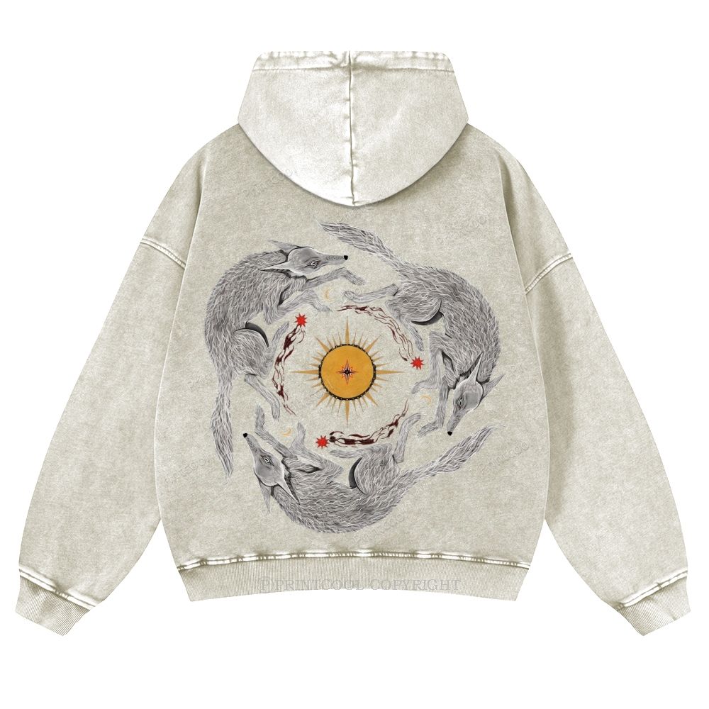 Coyotes’ Celestial Dance Casual Washed Hoodie