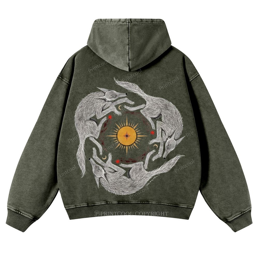 Coyotes’ Celestial Dance Casual Washed Hoodie