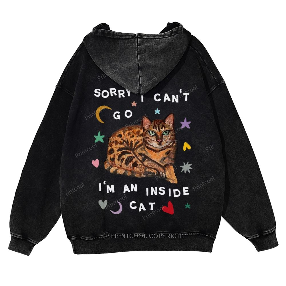 I'm A Inside Cat Casual Washed Hoodie