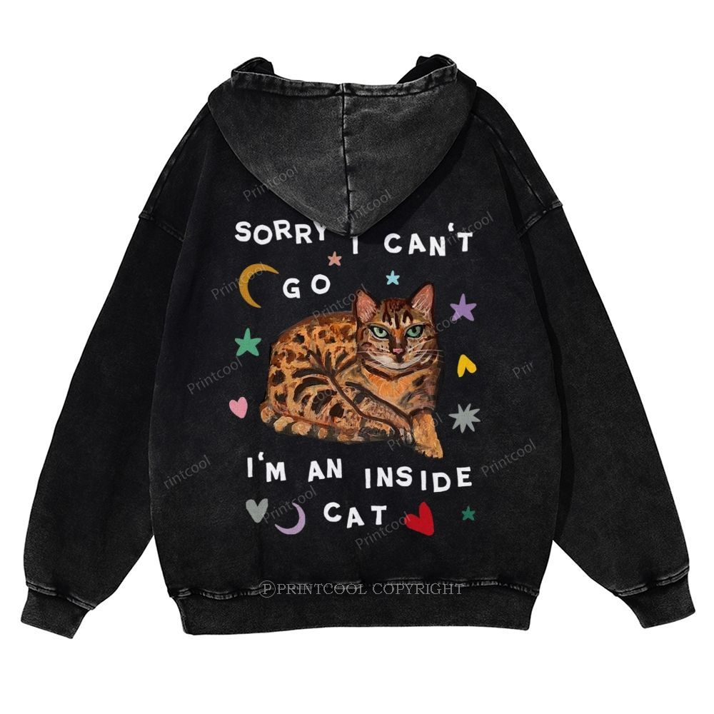 I'm A Inside Cat Casual Washed Hoodie