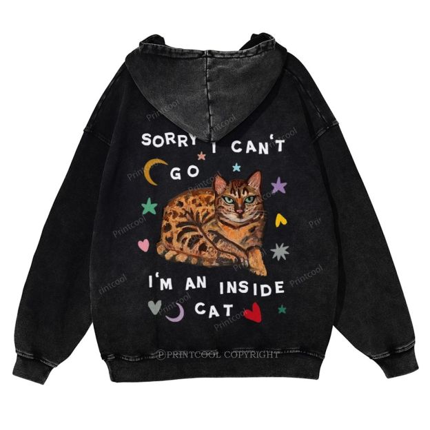 I'm A Inside Cat Casual Washed Hoodie