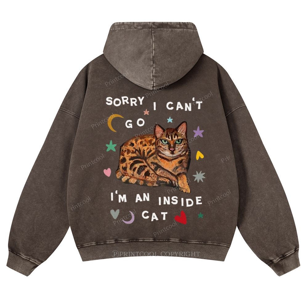 I'm A Inside Cat Casual Washed Hoodie