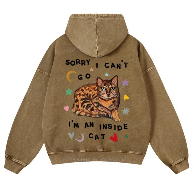 I'm A Inside Cat Casual Washed Hoodie