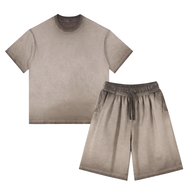 Solid Washed Tee&Shorts Set