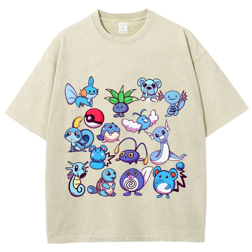 Water Type Pokémon Unisex Vintage Washed Tee