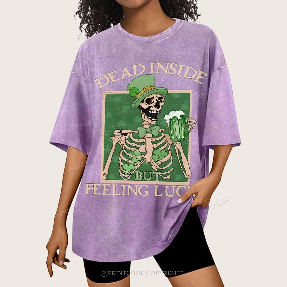 Lucky Skeleton Festival Vibe Unisex Vintage Washed Tee