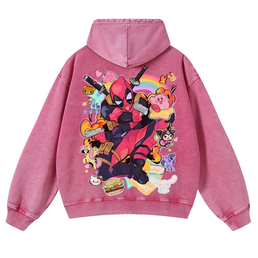 Deadpool And My Little Pony Casual Washed Hoodie 