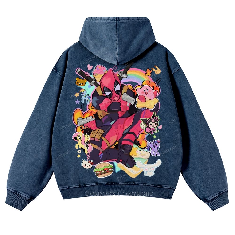 Deadpool And My Little Pony Casual Washed Hoodie 