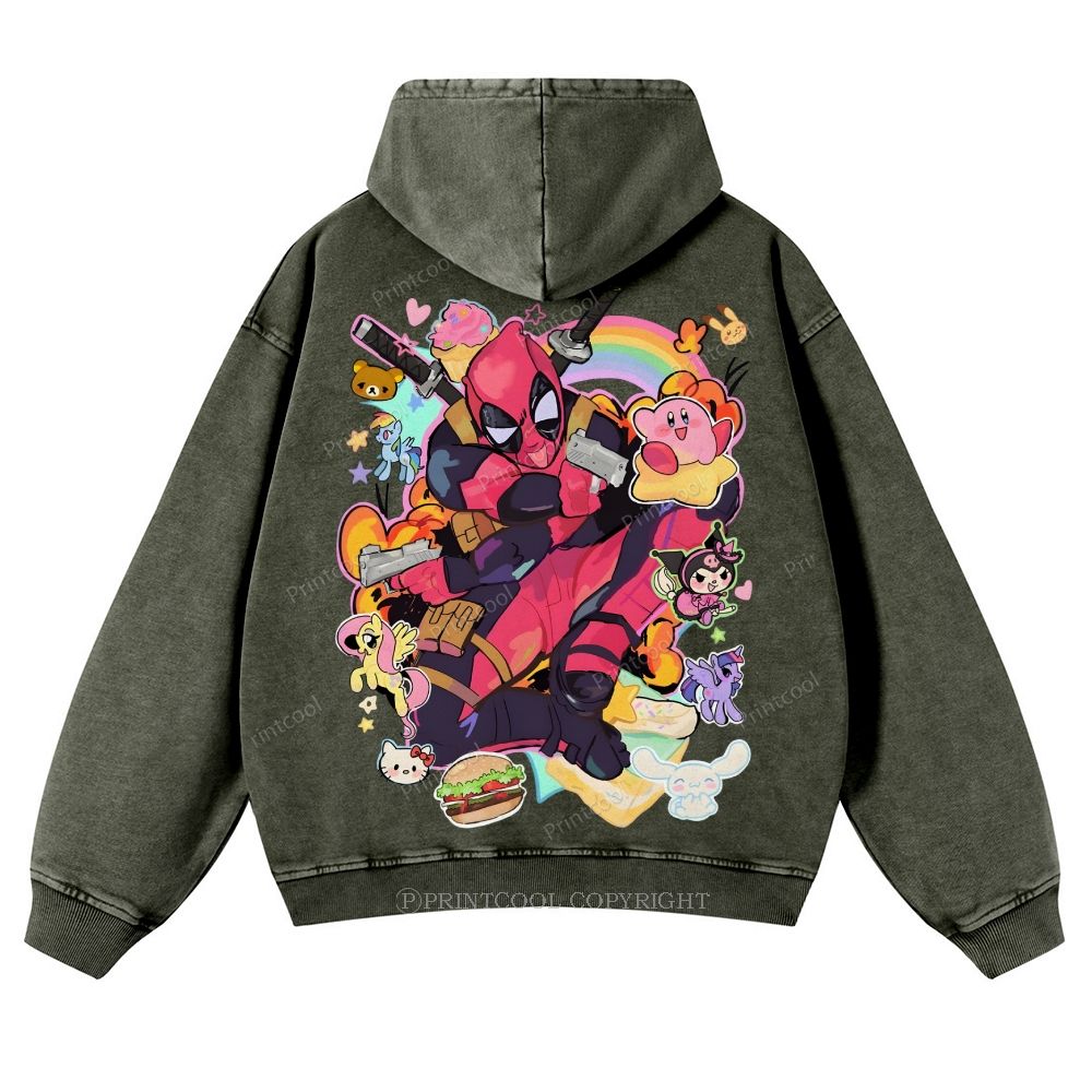 Deadpool And My Little Pony Casual Washed Hoodie 