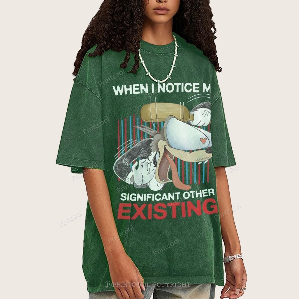 Cartoon Love Humor Meme Unisex Vintage Washed Tee