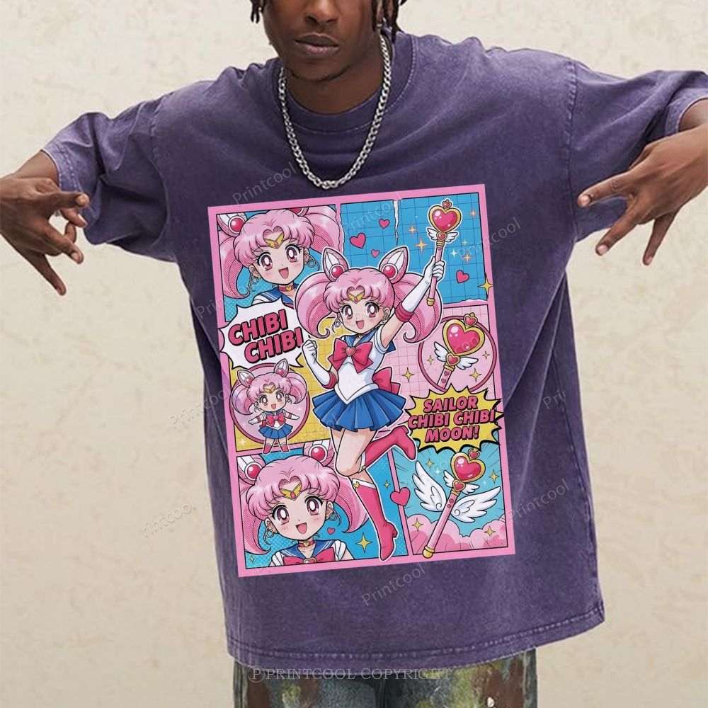 Sailor Chibi Chibi Moon Unisex Vintage Washed Tee 