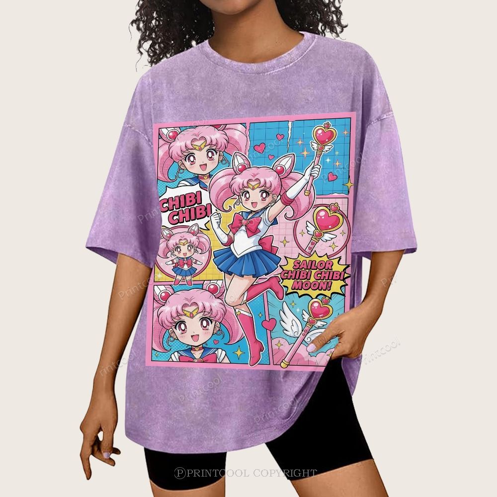 Sailor Chibi Chibi Moon Unisex Vintage Washed Tee 