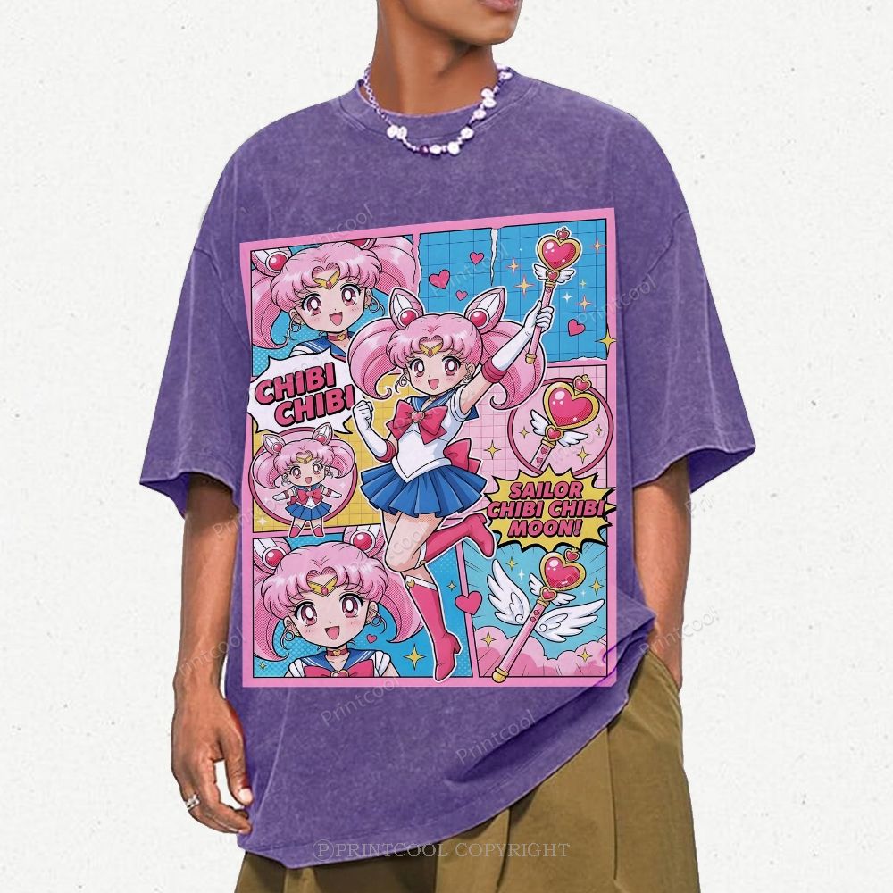 Sailor Chibi Chibi Moon Unisex Vintage Washed Tee 
