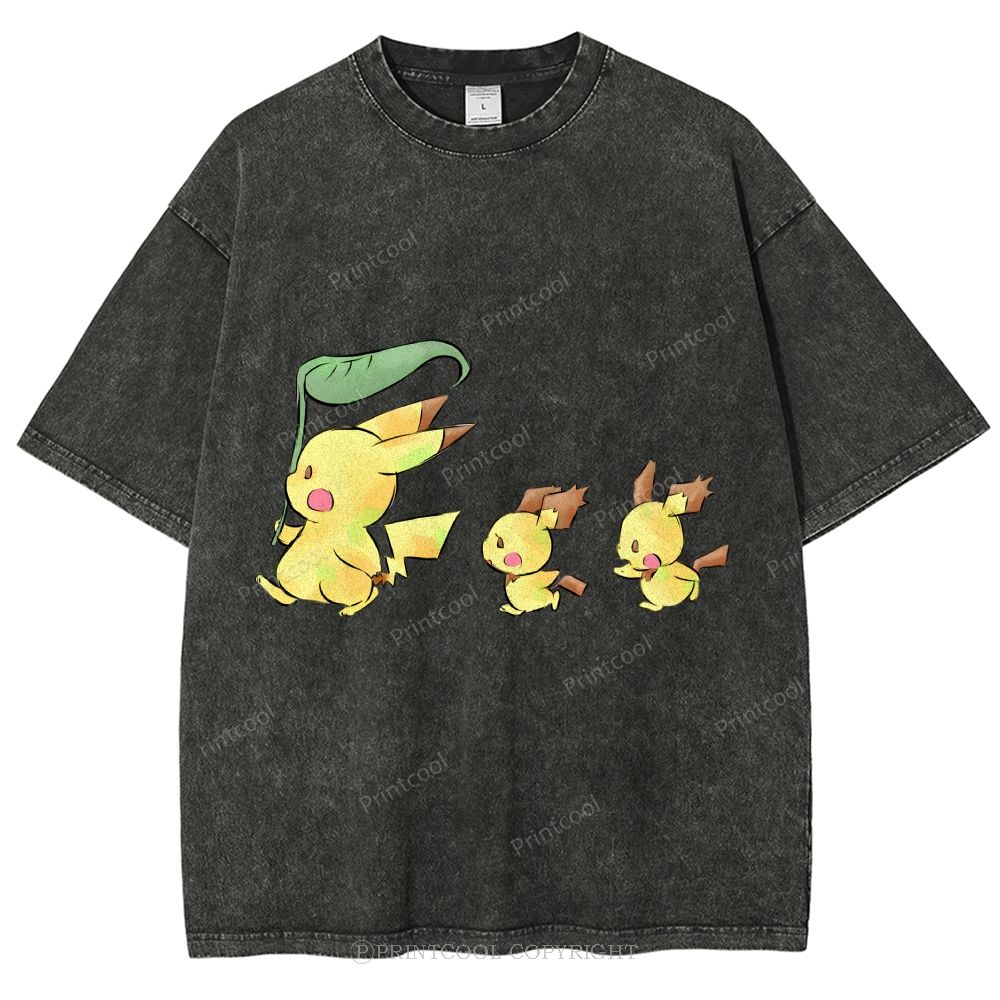 Cute Pikachu Trio Unisex Vintage Washed Tee