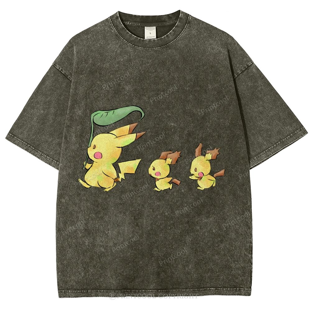 Cute Pikachu Trio Unisex Vintage Washed Tee