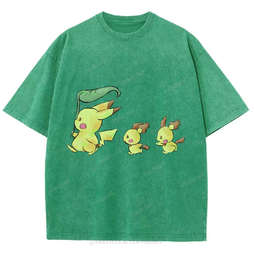 Cute Pikachu Trio Unisex Vintage Washed Tee