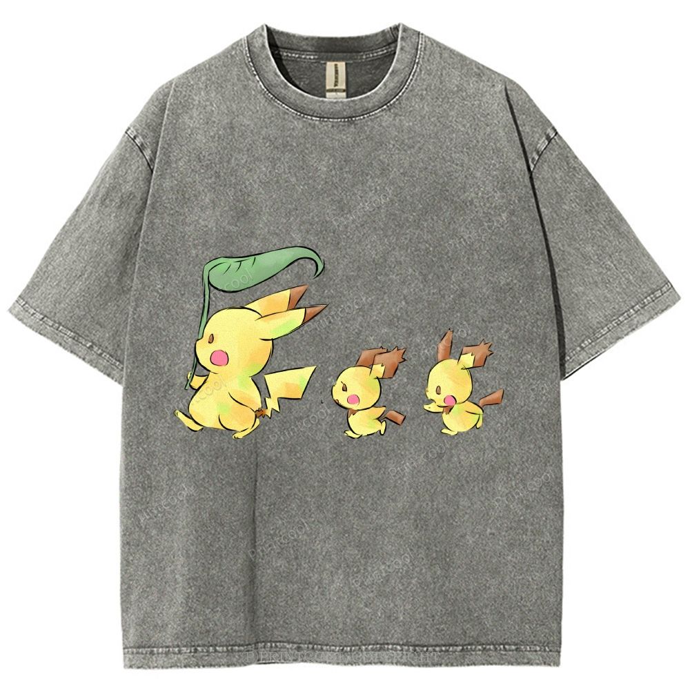 Cute Pikachu Trio Unisex Vintage Washed Tee
