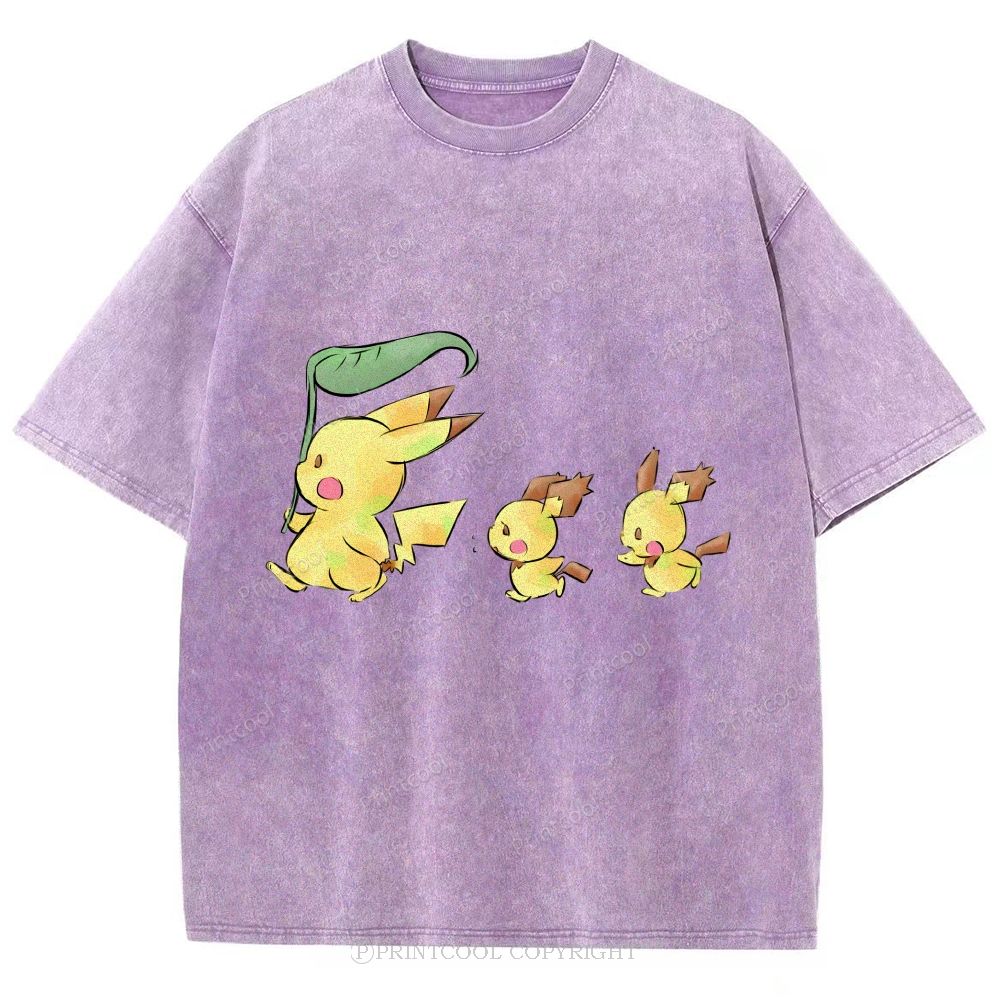 Cute Pikachu Trio Unisex Vintage Washed Tee