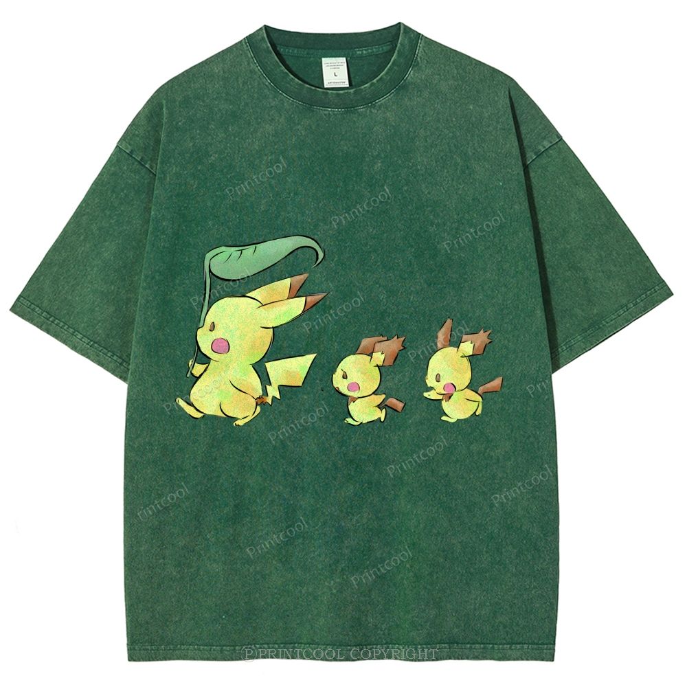 Cute Pikachu Trio Unisex Vintage Washed Tee