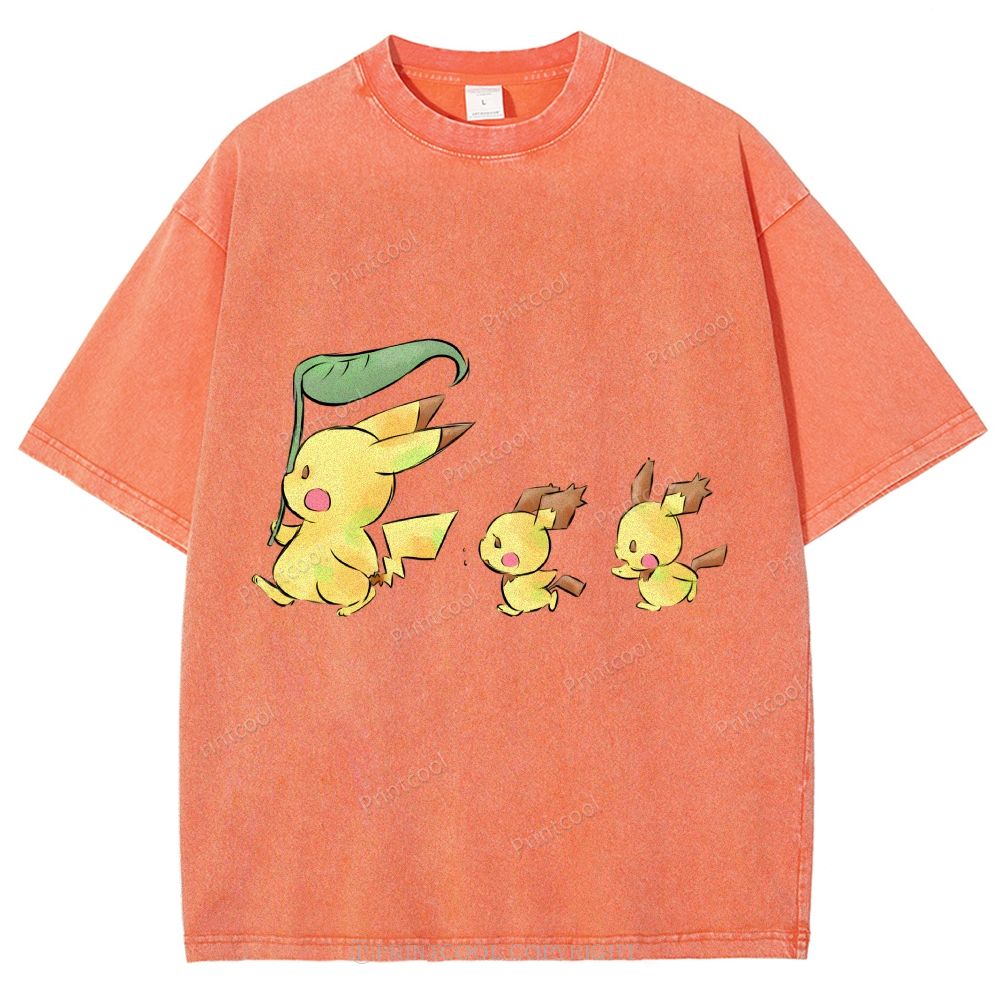 Cute Pikachu Trio Unisex Vintage Washed Tee