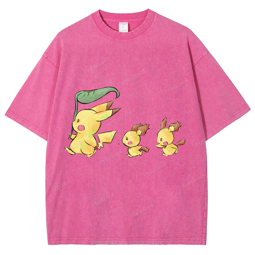 Cute Pikachu Trio Unisex Vintage Washed Tee